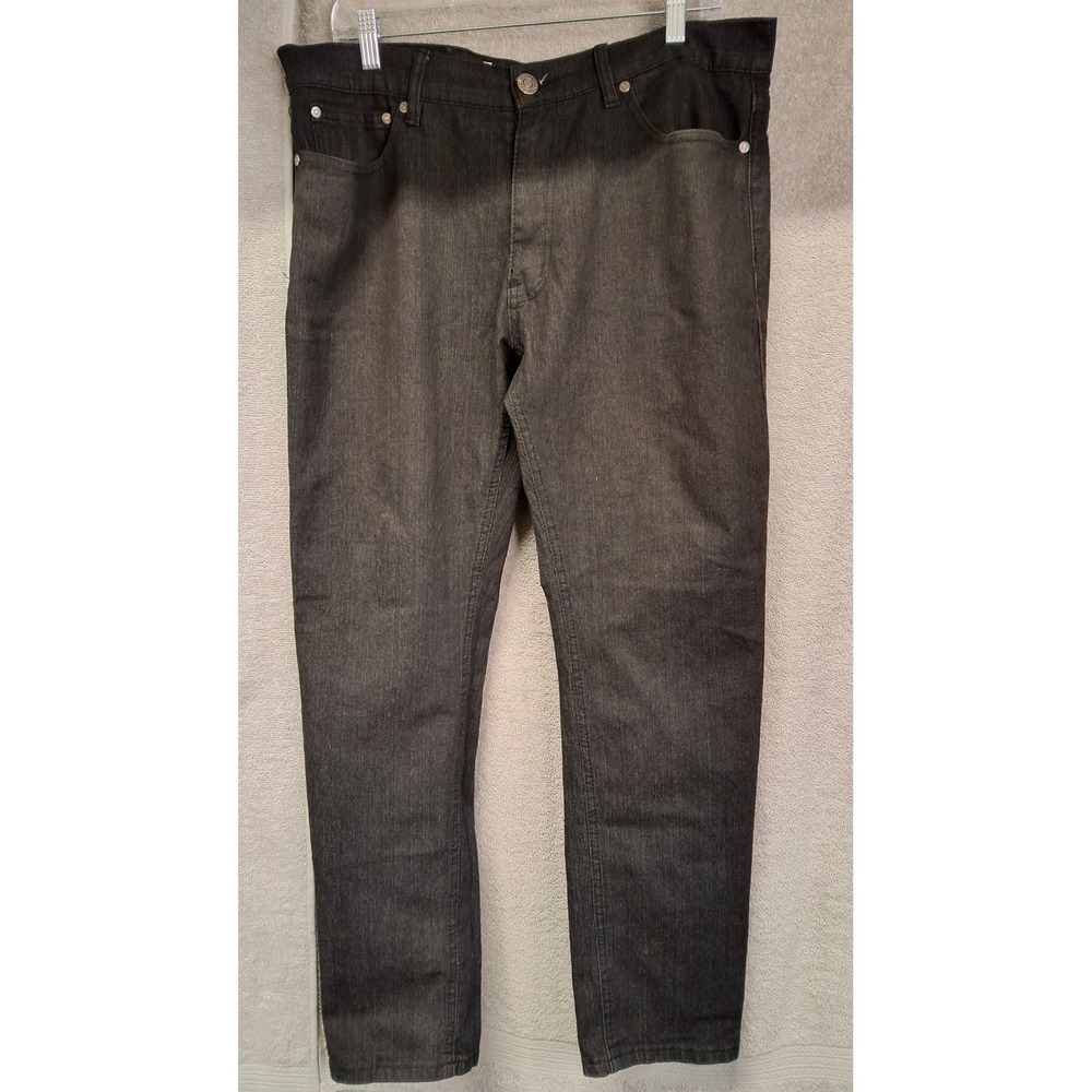 Universal Genius Mens Black Faded Denim Jeans Straight Leg 34x30 Stretch (b4)